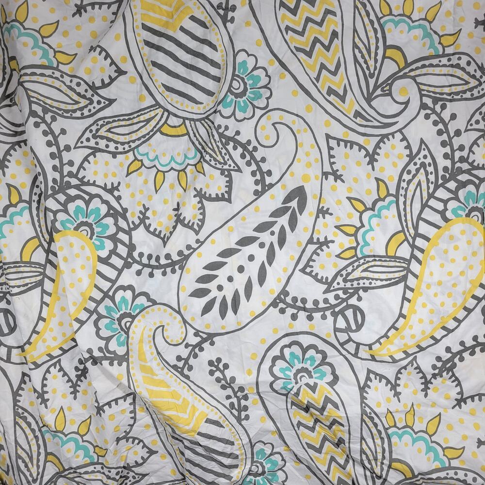 Pottery Barn Teen Ana Duvet Twin Gray Yellow Teal Paisley Buttons Tie Corners - Picture 5 of 10